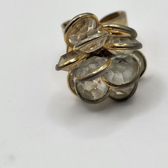 Vintage 80s Crystal Bezel Set Gold Tone Dimensional Ring Size 6.5 Adjustable - Picture 5 of 6
